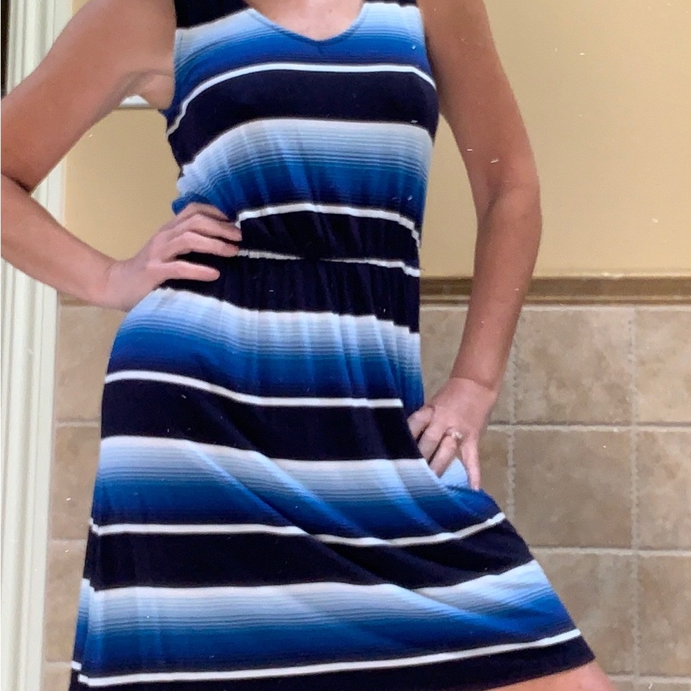 Merona Blue White and Black striped dress